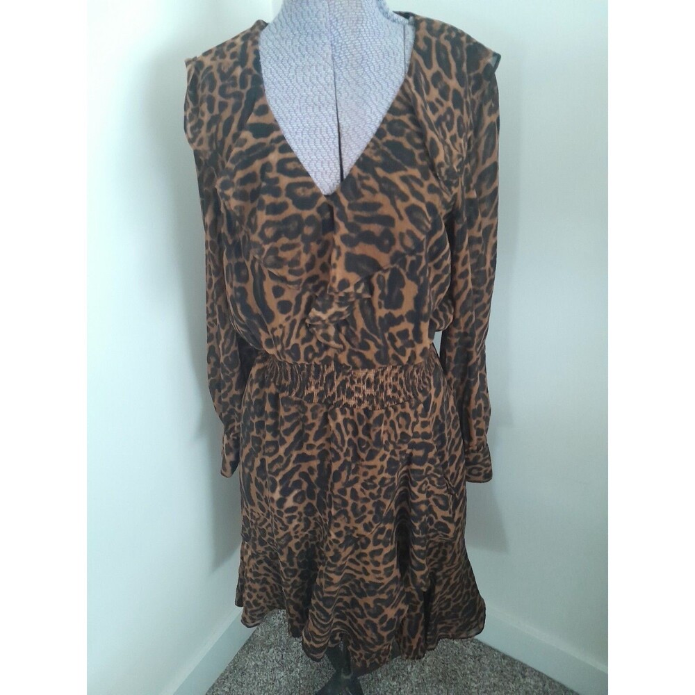Ralph Lauren Dress Women's Animal Print Ruffled V Neck LS Sexy Classic 4 EUC